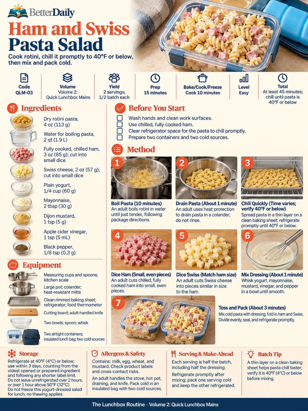 Real recipe page: Ham and Swiss Pasta Salad