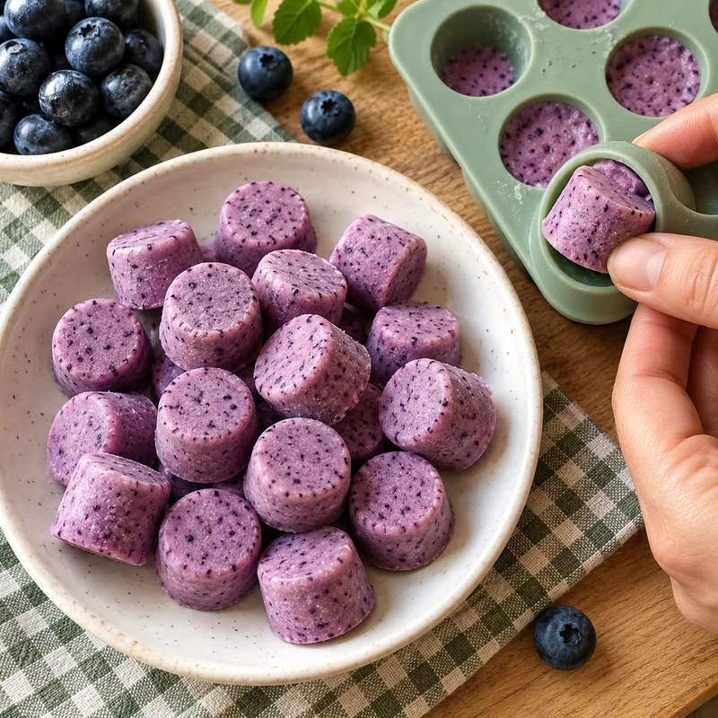 Blueberry Yogurt Pops, CF-03, being released from a silicone mold