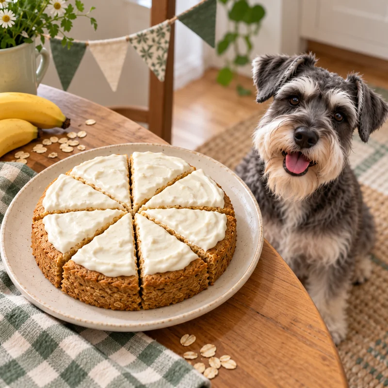 Mini Birthday Cake, PC-21, with a gray white-chested schnauzer