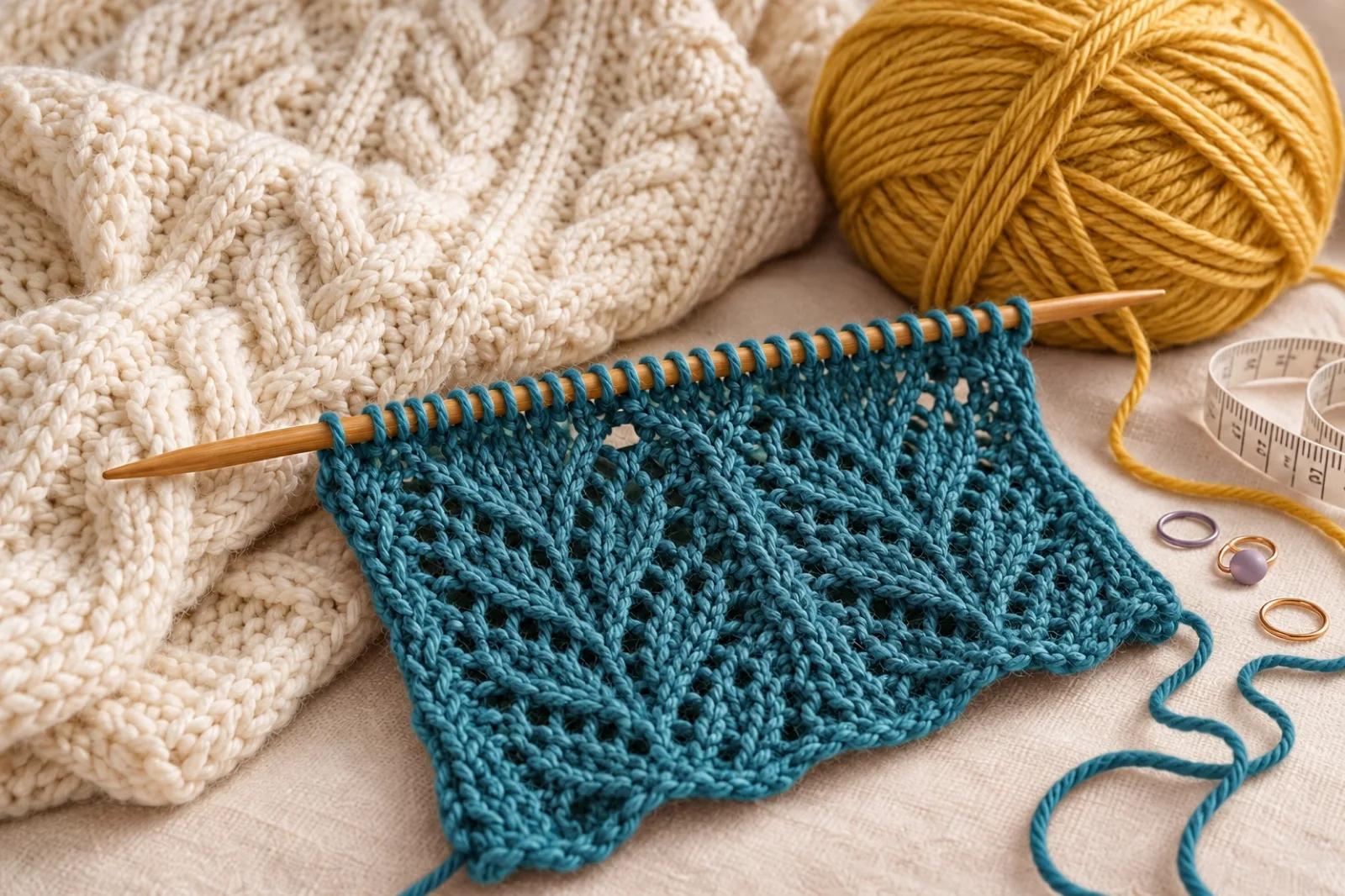 Gauge swatch and knitting materials